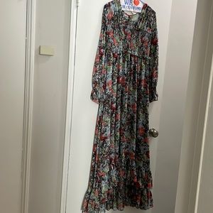 Cinq a Sept Leigh ruffle smocked dress in powder blue multicolor